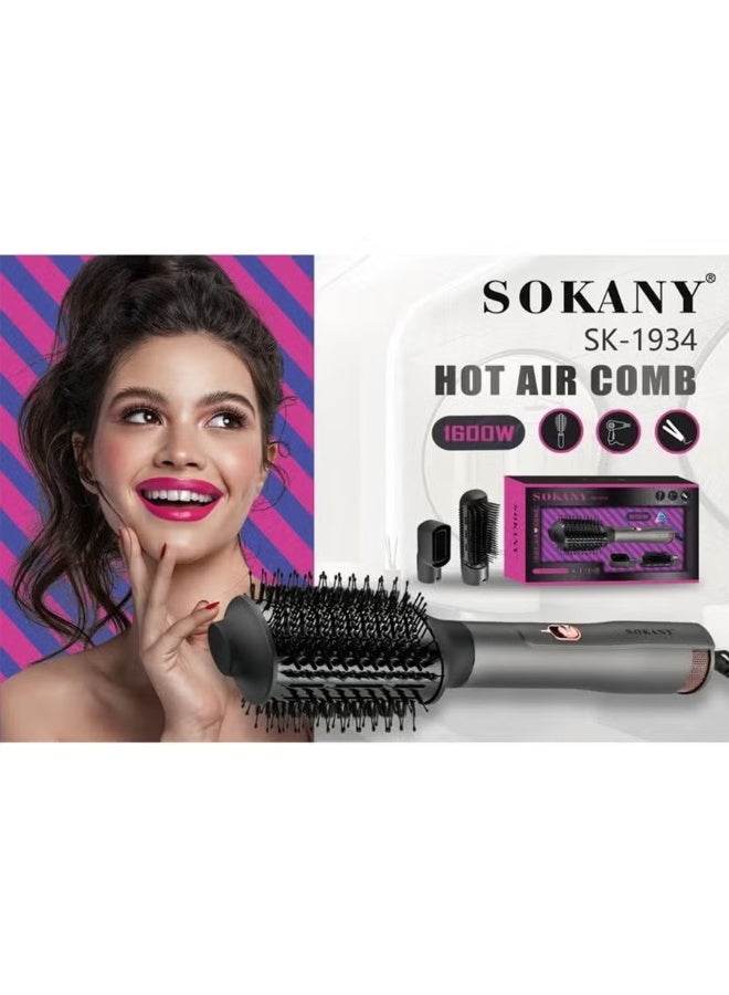 sokany SK-1934 Professional 3 in 1 Hair Dryer Brush 1600W, Drying, Straightening & Curling with Nano Ceramic & Ionic Technology, 360° Swivel Cord, Automatic Overheat Shut-Off, Ergonomic Design for Salon & Home Use, Suitable for All Hair Types - Image 3